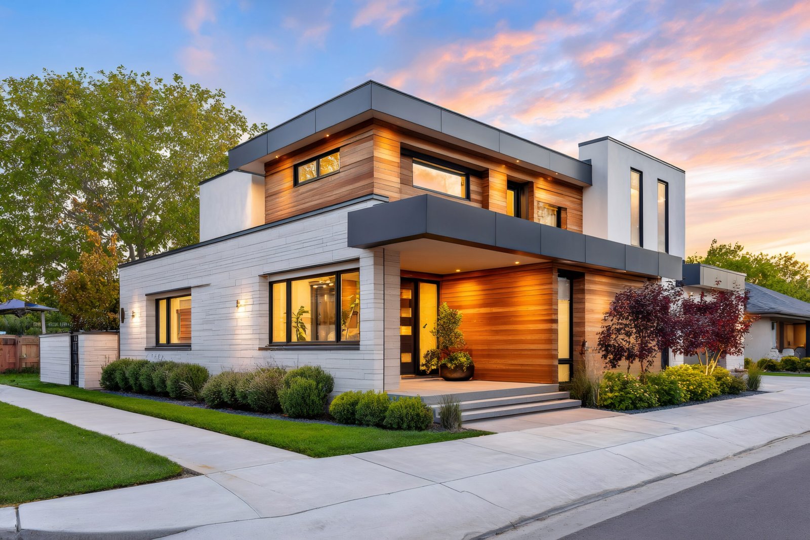 Contemporary residential house showcasing modern architecture, wood siding, and minimalist design